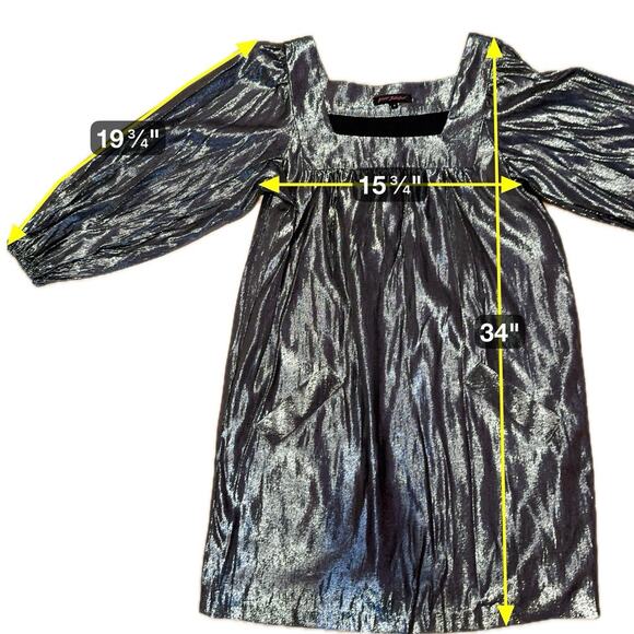 Betsey Johnson Vintage Metallic Silk Babydoll Puff Sleeve Dress Sz 8 Made in USA - Picture 7 of 7